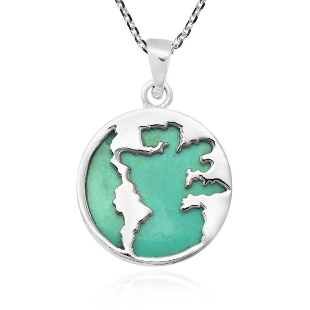 Silver Blue Earth Globe Charm Necklace World Map Traveler Pendant Jewelry NEW